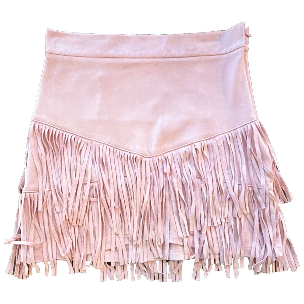 Altar’d State Women’s M Solid Pink Fringe Mini Skirt boho western